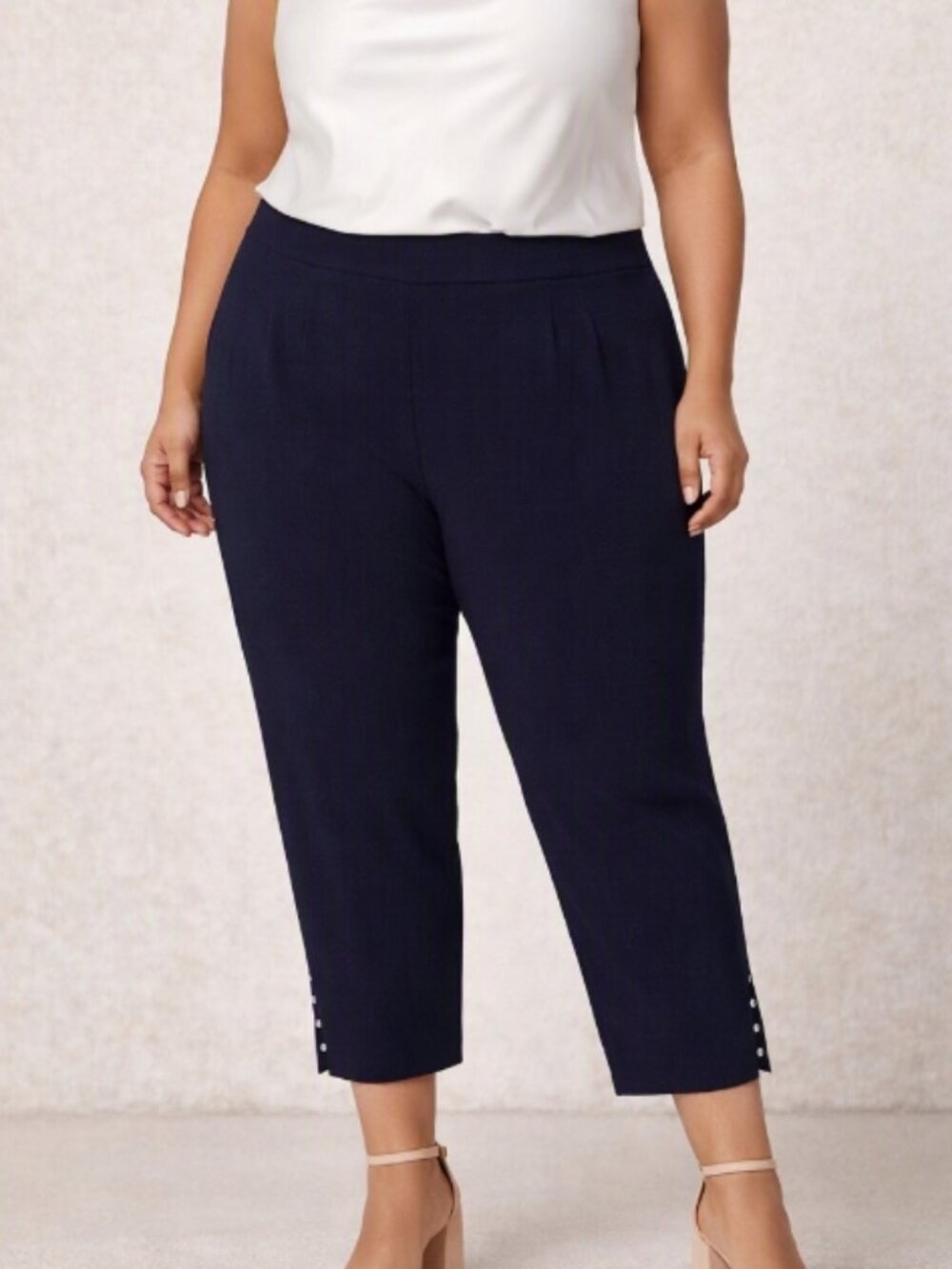 Counterparts Navy Stretch Beaded Hem Cropped Pants Plus 18W Classic Fit Workwear